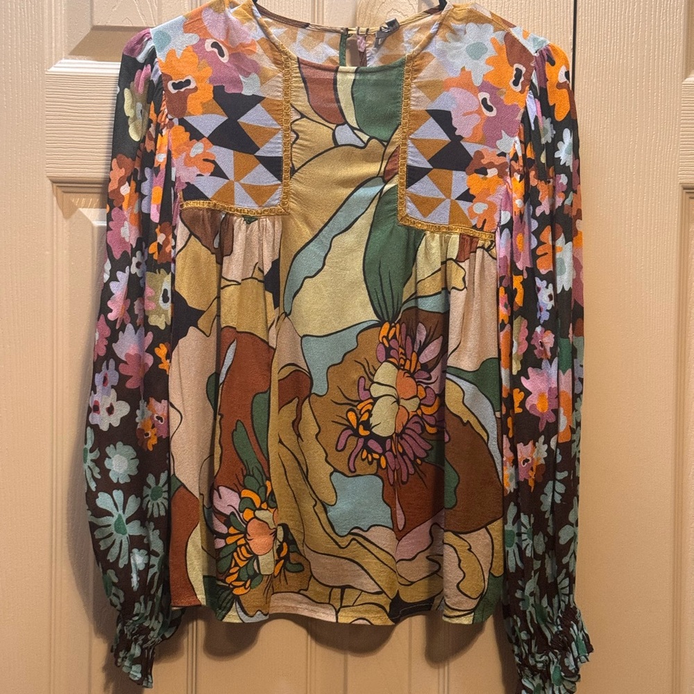 Anthropologie Bl^nk London Miranda Peasant Blouse Floral Womens XXS Boho